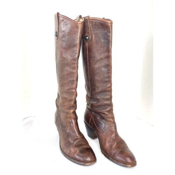 FRYE Women's 7 B Brown Leather Jackie Button Tall Western Riding Boots - Picture 2 of 14
